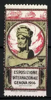 Reklamemarke Genova, Esposizione Internationale 1914, Schlange mit Kelch, Statue