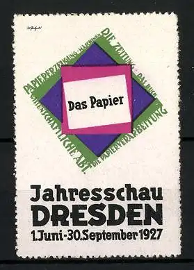 Reklamemarke Dresden, Jahresschau Das Papier 1927, Messelogo