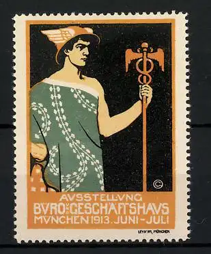 Reklamemarke München, Ausstellung f. Büro & Geschäftshaus 1913, Hermes