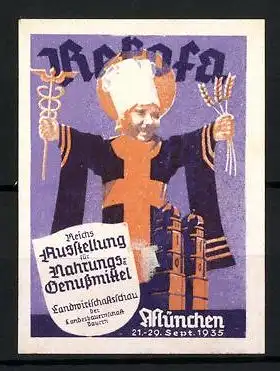 Reklamemarke München, Ausstellung für Nahrungs - und Genussmittel 1935, Münchner Kindl & Frauenkirche