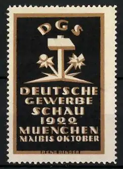 Reklamemarke München, Deutsche Gewerbeschau DGS 1922, Messelogo Hammer