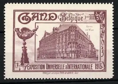 Reklamemarke Gand, Exposition Universelle & Internationale 1913, Hotel de Ville, Wappen