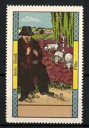 Reklamemarke Serie Musik, Schäfer spielt auf der Flöte