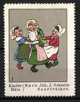 Reklamemarke Kinderhüte von J. Schmitz, Saarbrücken, Mädchen tanzen im Kreis