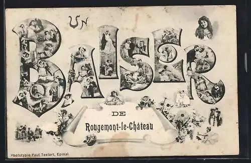 AK Rougemont-le-Château, Schriftzug Baiser mit Paar, Fräulein und Mutter mit Kind