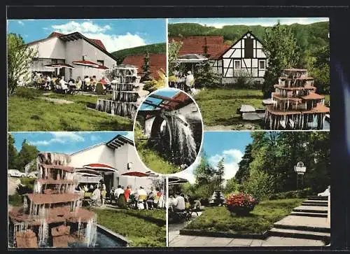 AK Grohmühle Bad König /Odenwald, Gasthaus Drei Mühlen, Garten, Brunnen