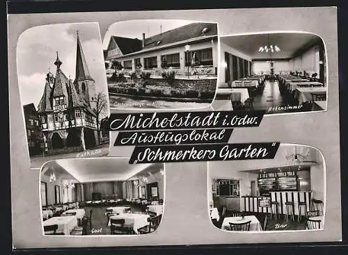AK Michelstadt, Gaststätte Schmerkers Garten, Rathaus, Saal, Bar, Nebenzimmer