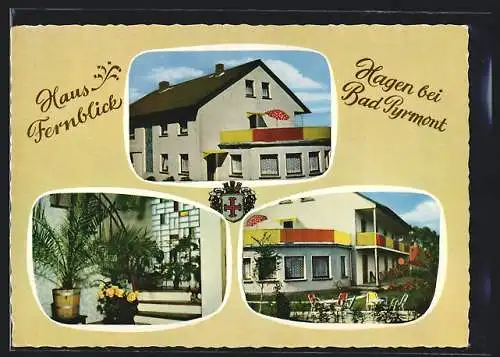 AK Hagen bei Bad Pyrmont, Hotel Haus Fernblick, Innenansicht, Garten
