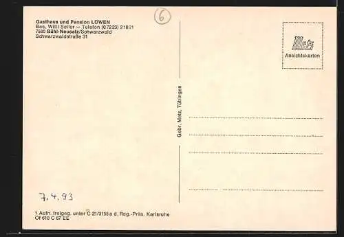 AK Neusatz /Schwarzwald, Gasthaus und Pension Löwen, Schwarzwaldstrasse 31, Innenansicht, Teilansicht