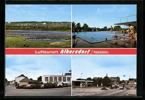 AK Albersdorf /Holstein, Freibad, Raiffeisenbank, Strassenpartie