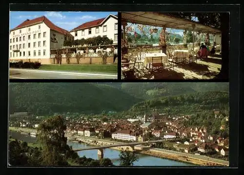 AK Eberbach /Neckar, Hotel Krone Post, Gesamtansicht mit Brücke