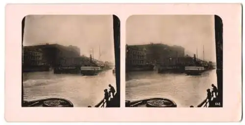 Stereo-Fotografie unbekannter Fotograf, Ansicht Chicago, Dampfer Christie im Hafen von Chicago, Hotel Bush