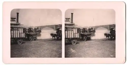Stereo-Fotografie unbekannter Fotograf, Ansicht St. Louis, Blick nach der Brücke, Dampfer Alozo C. Chruch