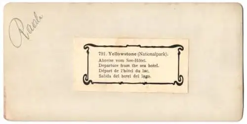 Stereo-Fotografie unbekannter Fotograf, Ansicht Yellowstone / WY, Abreise vom See-Hotel