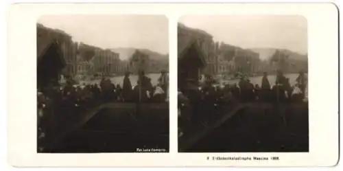 Stereo-Fotografie Luca Comerio, Ansicht Messina, Flüchtlinge und zerstörte Stadt nach Erdbebenkatastrophe 1908