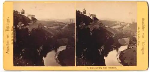 Stereo-Fotografie G. C. & Co. Nürnberg, Ansicht Saaleck, Blick nach der Rudelsburg und zum Ort