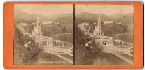 Stereo-Fotografie P. Viron, Lourdes, Ansicht Lourdes, vue de la Basilique