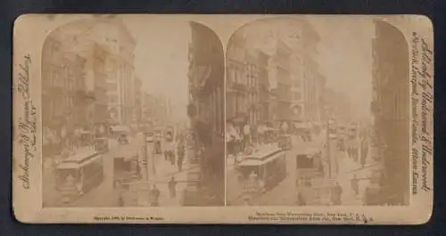 Stereo-Fotografie Strohmeyer & Wygman, New York, Ansicht New York, Blick auf den Broadway vom Hotel Metropolitan aus