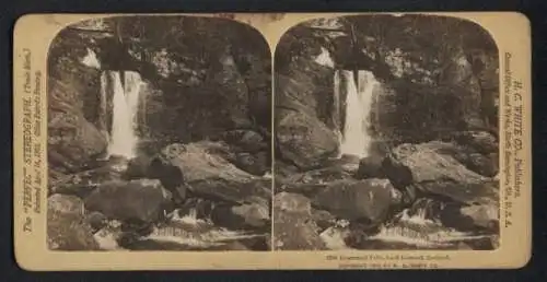 Stereo-Fotografie H. C. White, North Bennington, Ansicht Inversnaid, Inversnaid Falls at Loch Lomond, Scotland