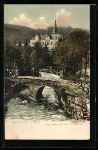 AK Bad Landeck /Schles., Villa Weberbauer und Schlösselbrücke