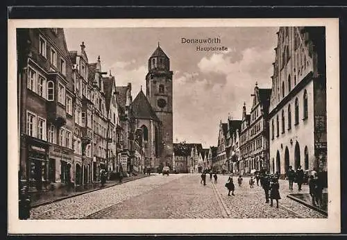 AK Donauwörth, Hauptstrasse mit Kirche