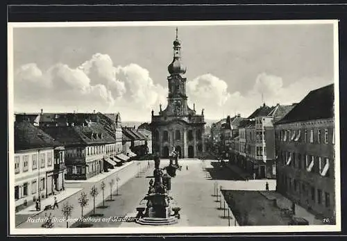 AK Rastatt, Blick vom Rathaus auf die Stadtkirche