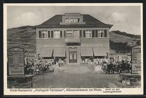 AK Assmannshausen a. Rhein, Café-Restaurant Rheingold-Terrassen