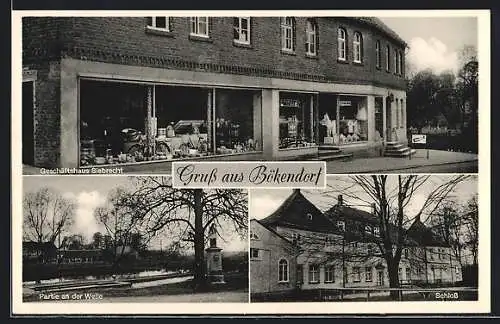 AK Bökendorf, Geschäftshaus Siebrecht, Schloss, an der Welle