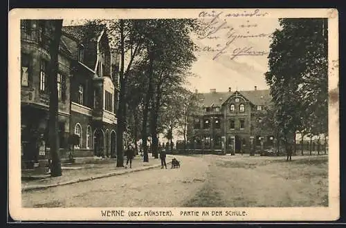 AK Werne /Bez. Münster, Strassenpartie an der Schule