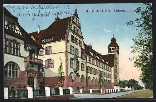 AK Freiburg i. Br., Strassenpartie am Lehrerseminar