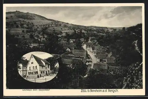 AK Zell a. d. Bergstrasse, Kolonialwarenhandlung v. Valentin Degenhardt, Panoramablick