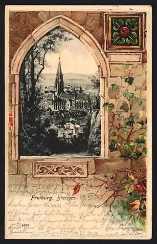 Passepartout-Lithographie Freiburg /Breisgau, Münster im Stadtbild