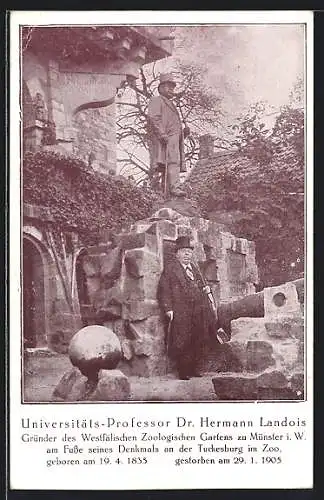 AK Münster i. W., Zoologischer Garten, Gründer Hermann Landois vor seinem Denkmal