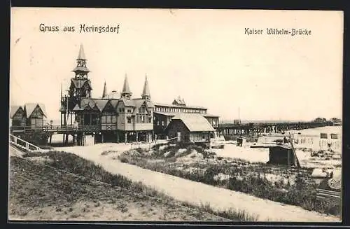 AK Heringsdorf /Ostsee, Ortspartie an der Kaiser Wilhelm-Brücke