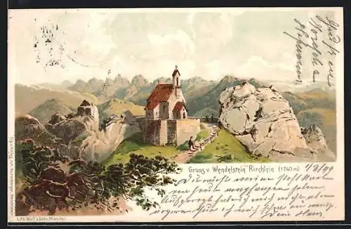 Lithographie Bayrischzell, Wendelstein Kirchlein