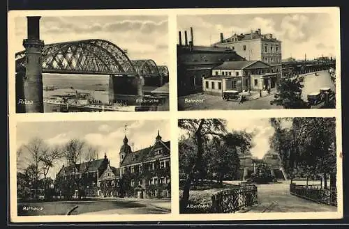 AK Riesa, Bahnhof, Elbbrücke, Albertpark