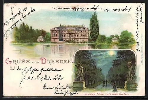 Lithographie Dresden, Herkules-Allee i. Grossen Garten