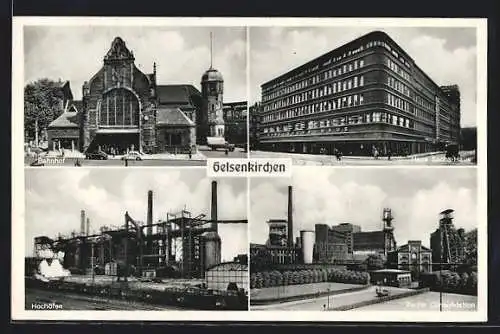 AK Gelsenkirchen, Bahnhof, Hans Sachs-Haus, Zeche Consolidation, Hochöfen