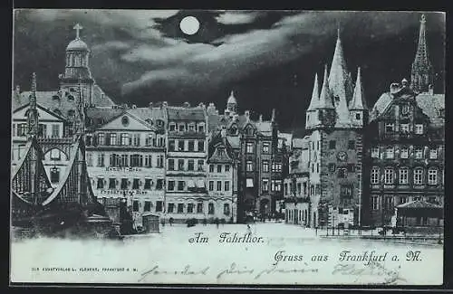 Lithographie Alt-Frankfurt, Am Fahrtor bei Nacht