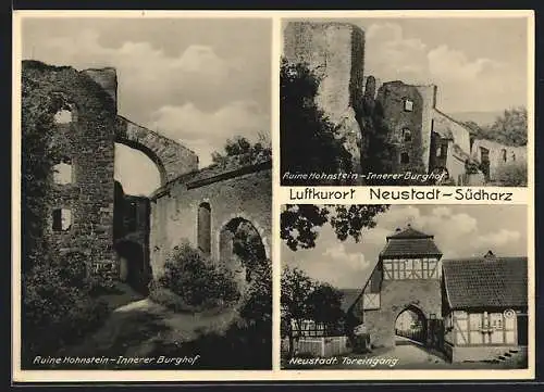 AK Neustadt /Südharz, Toreingang, Ruine Hohnstein Innerer Burghof