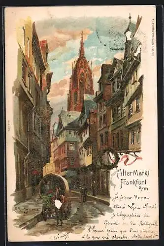 Lithographie Alt-Frankfurt, Strassenpartie am Alten Markt