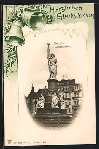 AK Dresden, Siegesdenkmal, Glocken, Glückwunsch