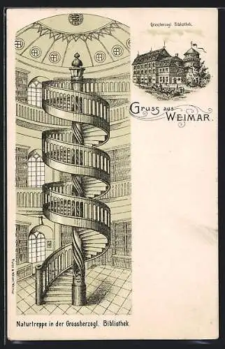 Künstler-AK Weimar / Thür., Grossherzogliche Bibliothek, Naturtreppe