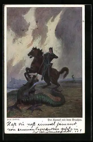 AK Die Sage von St. Georgs Kampf mit dem Drachen