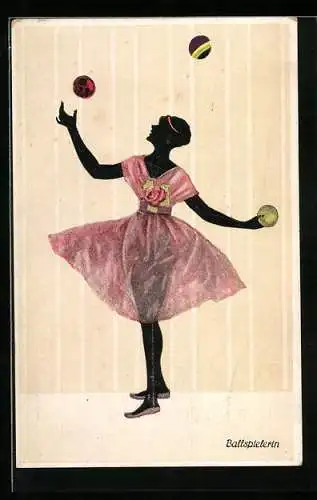 Künstler-AK Marte Graf: Ballspielerin, Scherenschnitt