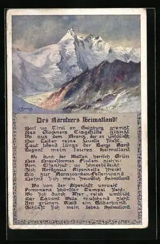 Künstler-AK Eduard Manhart: Des Kärntners Heimatland!, Lied in Textform