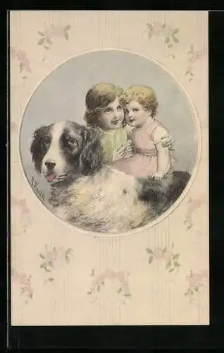 Künstler-AK R. Kratky: Zwei Mädchen mit einem Hund