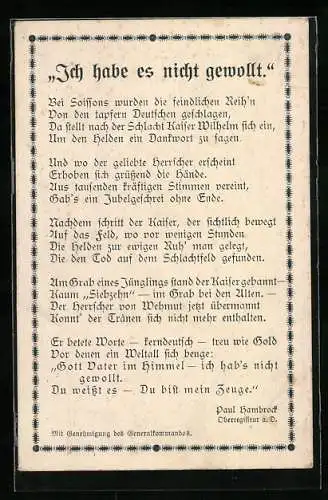 AK Gedicht von Paul Hambrock, Ich habe es nicht gewollt