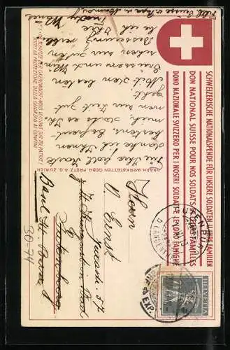 AK Schweizer Soldat in Uniform mit Gewehr mit schweizer Fahne