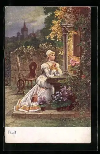 Künstler-AK Gretchen im Garten beim Nachsinnen, Faust